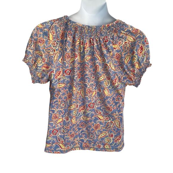 LRL RALPH LAUREN JEANS BLUE PAISLEY TOP, SIZE XL, ROPE TIE. - Picture 2 of 4